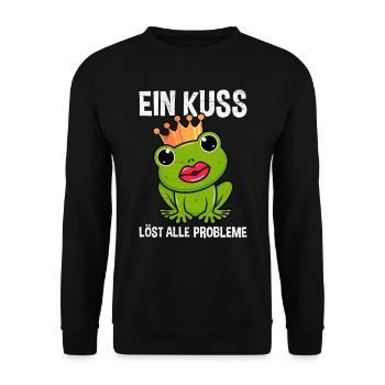 Karneval Party EIN KUSS LÖST ALLE PROBLEME - Unisex Pullover - Schwarz - Vorne - Alina (178cm) & Michal (187cm)