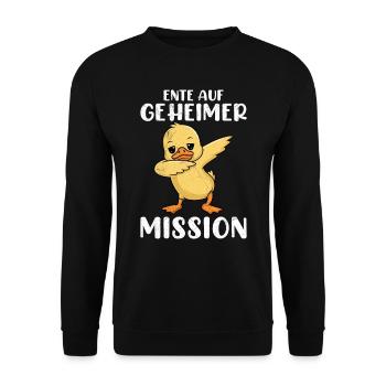 ENTE AUF GEHEIMER MISSION Lustiges Karneval - Unisex Pullover - Schwarz - Vorne - Alina (178cm) & Michal (187cm)