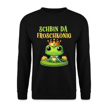 Karneval Party SCHBIN DA FROSCHKÖNIG Lustiges - Unisex Pullover - Schwarz - Vorne - Alina (178cm) & Michal (187cm)