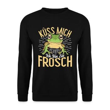 Karneval Party Frosch KÜSS MICH BIN EIN FROSCH - Unisex Pullover - Schwarz - Vorne - Alina (178cm) & Michal (187cm)