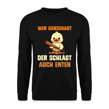 Faschingskostüm WER GÄNSEHAUT DER SCHLÄGT AUCH - Unisex Pullover - Schwarz - Vorne - Alina (178cm) & Michal (187cm)