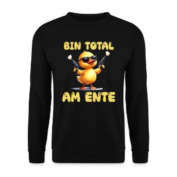 Entenkostüm Karneval BIN TOTAL AM ENTE Lustiges - Unisex Pullover - Schwarz - Vorne - Alina (178cm) & Michal (187cm)