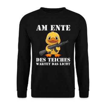 Karneval Party AM ENTE DES TEICHS WARTET LICHT - Unisex Pullover - Schwarz - Vorne - Alina (178cm) & Michal (187cm)
