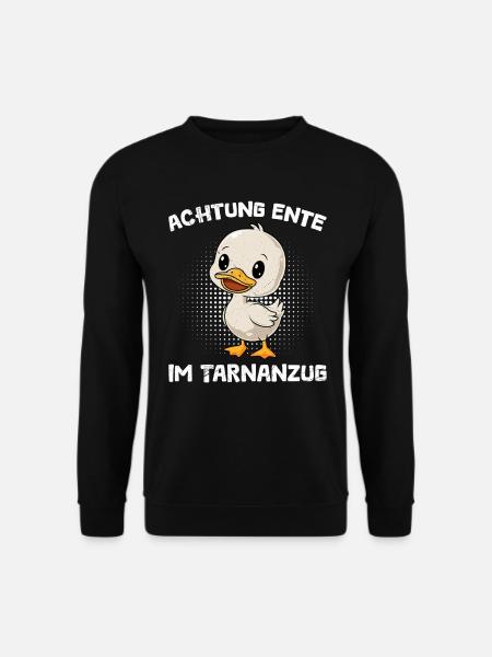 Faschings Ente ACHTUNG ENTE IM TARNANZUG Lustiges - Unisex Pullover - Schwarz