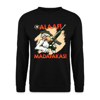 Karneval Enten ALAAF MADAFAKAS Lustiges Kölner - Unisex Pullover - Schwarz - Vorne - Alina (178cm) & Michal (187cm)