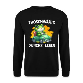 Froschkostüm FROSCHWÄRTS DURCHS LEBEN Lustiges - Unisex Pullover - Schwarz - Vorne - Alina (178cm) & Michal (187cm)