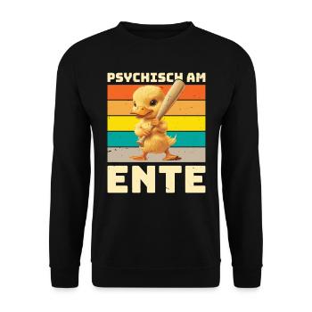 Karneval Enten PSYCHISCH AM ENTE Lustiges - Unisex Pullover - Schwarz - Vorne - Alina (178cm) & Michal (187cm)