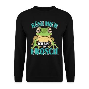 Karneval Party Frosch KÜSS MICH BIN EIN FROSCH - Unisex Pullover - Schwarz - Vorne - Alina (178cm) & Michal (187cm)