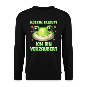 Karneval Frosch KÜSSEN ERLAUBT BIN VERZAUBERT - Unisex Pullover - Schwarz - Vorne - Alina (178cm) & Michal (187cm)