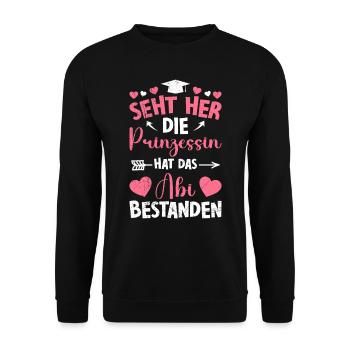 Mädchen SEHT HER DIE PRINZESSIN HAT ABI BESTANDEN - Unisex Pullover - Schwarz - Vorne - Alina (178cm) & Michal (187cm)