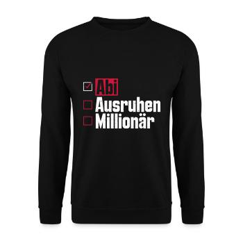 Abitur ABI AUSRUHEN MILLIONÄR Abi Lustiges - Unisex Pullover - Schwarz - Vorne - Alina (178cm) & Michal (187cm)