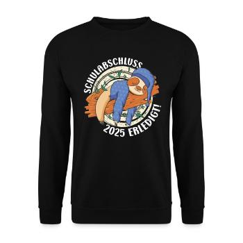 Abi Schulabschluss 2025 Erledigt Abiturient Lustig - Unisex Pullover - Schwarz - Vorne - Alina (178cm) & Michal (187cm)