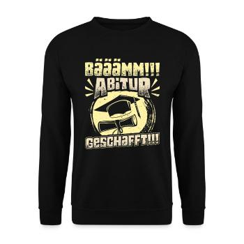 ABITUR GESCHAFFT!! Abi Geschafft Lustiges - Unisex Pullover - Schwarz - Vorne - Alina (178cm) & Michal (187cm)