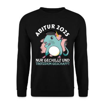 ABITUR 2025 NUR GECHILLT UND TROTZDEM GESCHAFFT - Unisex Pullover - Schwarz - Vorne - Alina (178cm) & Michal (187cm)