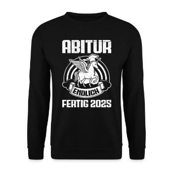 Mädchen ABITUR ENDLICH FERTIG 2025 Abi Geschafft - Unisex Pullover - Schwarz - Vorne - Alina (178cm) & Michal (187cm)