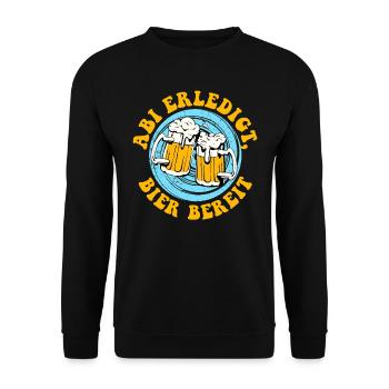 ABI ERLEDIGT BIER BEREIT Abiturienten Lustiges - Unisex Pullover - Schwarz - Vorne - Alina (178cm) & Michal (187cm)