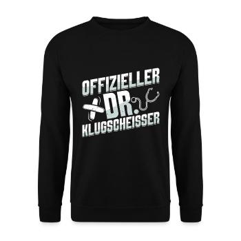 Doktortitel OFFIZIELLER DR. KLUGSCHEIßER Lustiges - Unisex Pullover - Schwarz - Vorne - Alina (178cm) & Michal (187cm)
