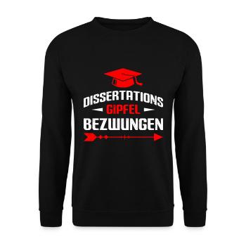 Doktortitel CONQUERED DISSERTATION MOUNTAIN Lustig - Unisex Pullover - Schwarz - Vorne - Alina (178cm) & Michal (187cm)