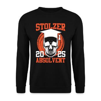 Abitur STOLZER ABSOLVENT 2025 Abi Lustiges - Unisex Pullover - Schwarz - Vorne - Alina (178cm) & Michal (187cm)