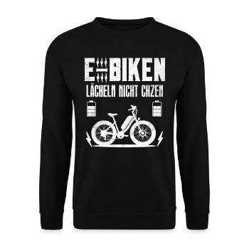 Elektro Rad E-BIKEN LÄCHELN NICHT ÄCHZEN Lustiges - Unisex Pullover - Schwarz - Vorne - Alina (178cm) & Michal (187cm)