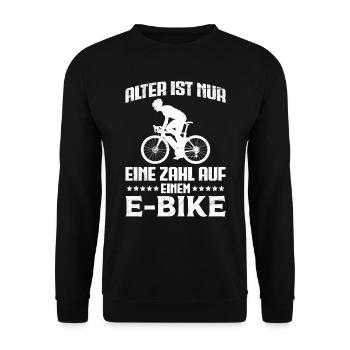 E-Bike ALTER IST NUR EINE ZAHL AUF EINEM E-BIKE - Unisex Pullover - Schwarz - Vorne - Alina (178cm) & Michal (187cm)