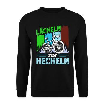 Elektro Fahrrad LÄCHELN STATT HECHELN Lustiges - Unisex Pullover - Schwarz - Vorne - Alina (178cm) & Michal (187cm)