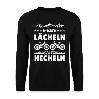 Elektro Rad E-BIKE LÄCHELN STATT HECHELN Lustiges - Unisex Pullover - Schwarz - Vorne - Alina (178cm) & Michal (187cm)
