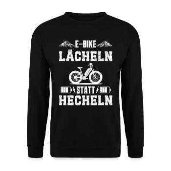 Elektro Rad E-BIKE LÄCHELN STATT HECHELN Lustiges - Unisex Pullover - Schwarz - Vorne - Alina (178cm) & Michal (187cm)