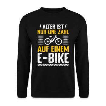 E-Bike ALTER IST NUR EINE ZAHL AUF EINEM E-BIKE - Unisex Pullover - Schwarz - Vorne - Alina (178cm) & Michal (187cm)