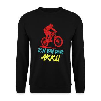 Radfahrer ICH BIN DER AKKU Radeln Lustiges - Unisex Pullover - Schwarz - Vorne - Alina (178cm) & Michal (187cm)