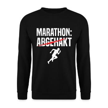 Läufer MARATHON ABGEHAKT Laufen Lustiges - Unisex Pullover - Schwarz - Vorne - Alina (178cm) & Michal (187cm)