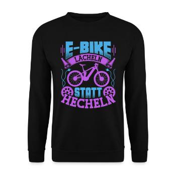 Elektro Fahrrad LÄCHELN STATT HECHELN Lustiges - Unisex Pullover - Schwarz - Vorne - Alina (178cm) & Michal (187cm)