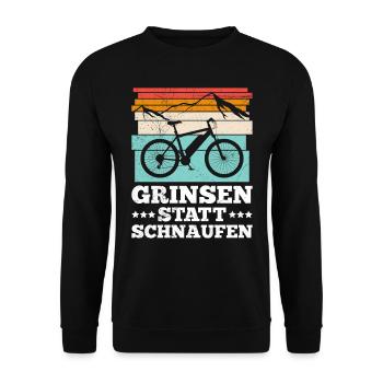 Elektro Fahrrad GRINSEN STATT SCHNAUFEN Lustiges - Unisex Pullover - Schwarz - Vorne - Alina (178cm) & Michal (187cm)