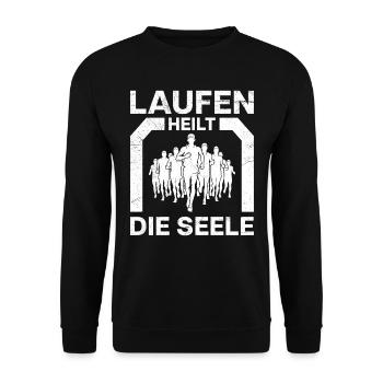 LAUFEN HEILT DIE SEELE Läufer Lustiges - Unisex Pullover - Schwarz - Vorne - Alina (178cm) & Michal (187cm)