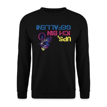 Radfahren UPS, BIN GEFALLEN Lustiges Radler - Unisex Pullover - Schwarz - Vorne - Alina (178cm) & Michal (187cm)