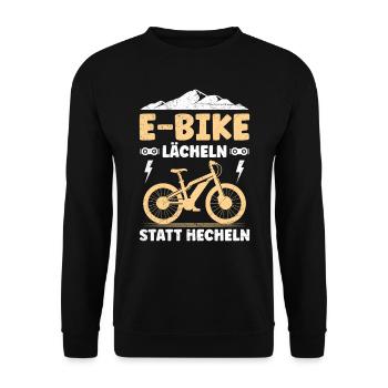 Elektro Fahrrad E-BIKE LÄCHELN STATT HECHELN - Unisex Pullover - Schwarz - Vorne - Alina (178cm) & Michal (187cm)
