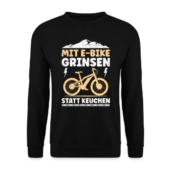 Elektro Rad MIT E-BIKE GRINSEN STATT KEUCHEN - Unisex Pullover - Schwarz - Vorne - Alina (178cm) & Michal (187cm)