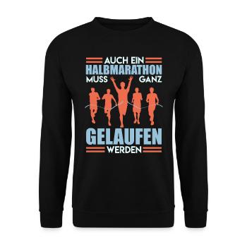 Läufer AUCH HALBMARATHON MUSS GELAUFEN WERDEN - Unisex Pullover - Schwarz - Vorne - Alina (178cm) & Michal (187cm)