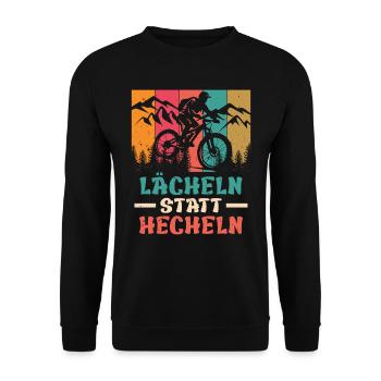 Elektro Rad E-BIKE LÄCHELN STATT HECHELN Lustiges - Unisex Pullover - Schwarz - Vorne - Alina (178cm) & Michal (187cm)