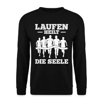 Läufer LAUFEN HEILT DIE SEELE Lustiges - Unisex Pullover - Schwarz - Vorne - Alina (178cm) & Michal (187cm)