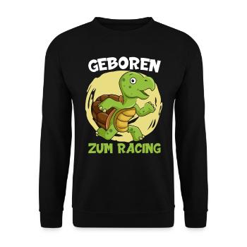 Läufer GEBOREN ZUM RACING Laufen Lustiges - Unisex Pullover - Schwarz - Vorne - Alina (178cm) & Michal (187cm)