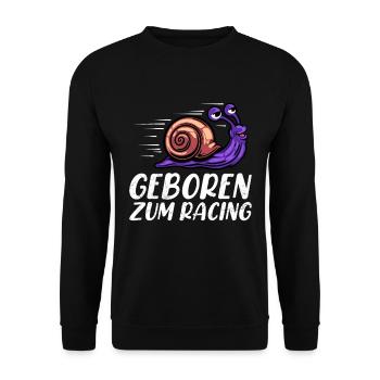 Läufer GEBOREN ZUM RACING Laufen Lustiges - Unisex Pullover - Schwarz - Vorne - Alina (178cm) & Michal (187cm)