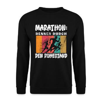 Rentner MARATHON RENNEN DURCH DEN RUHESTAND Lustig - Unisex Pullover - Schwarz - Vorne - Alina (178cm) & Michal (187cm)