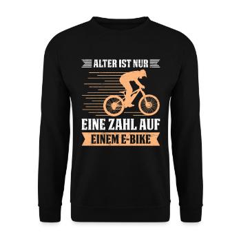 E-Bike ALTER IST NUR EINE ZAHL AUF EINEM E-BIKE - Unisex Pullover - Schwarz - Vorne - Alina (178cm) & Michal (187cm)