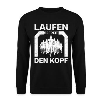 LAUFEN BEFREIT DEN KOPF Läufer Lustiges - Unisex Pullover - Schwarz - Vorne - Alina (178cm) & Michal (187cm)
