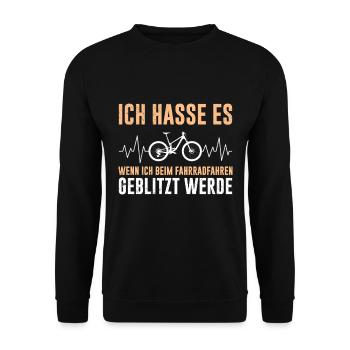 Radler HASSE ES WENN ES BEIM RADFAHREN BLITZT - Unisex Pullover - Schwarz - Vorne - Alina (178cm) & Michal (187cm)