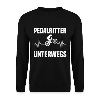 Radfahrer PEDAL RITTER UNTERWEGS Radeln Lustig - Unisex Pullover - Schwarz - Vorne - Alina (178cm) & Michal (187cm)