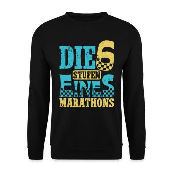 Läufer DIE 6 STUFEN EINES MARATHONS Laufen Lustig - Unisex Pullover - Schwarz - Vorne - Alina (178cm) & Michal (187cm)