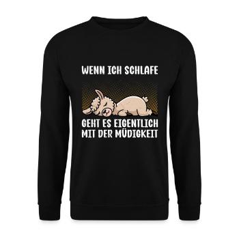 Alpaka WENN ICH SCHLAFE GEHT'S MIT DER MÜDIGKEIT - Unisex Pullover - Schwarz - Vorne - Alina (178cm) & Michal (187cm)