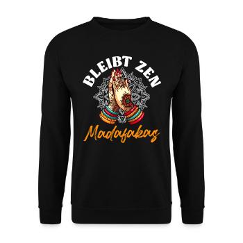 Yoga BLEIBT ZEN MADAFAKAS Lustiges - Unisex Pullover - Schwarz - Vorne - Alina (178cm) & Michal (187cm)